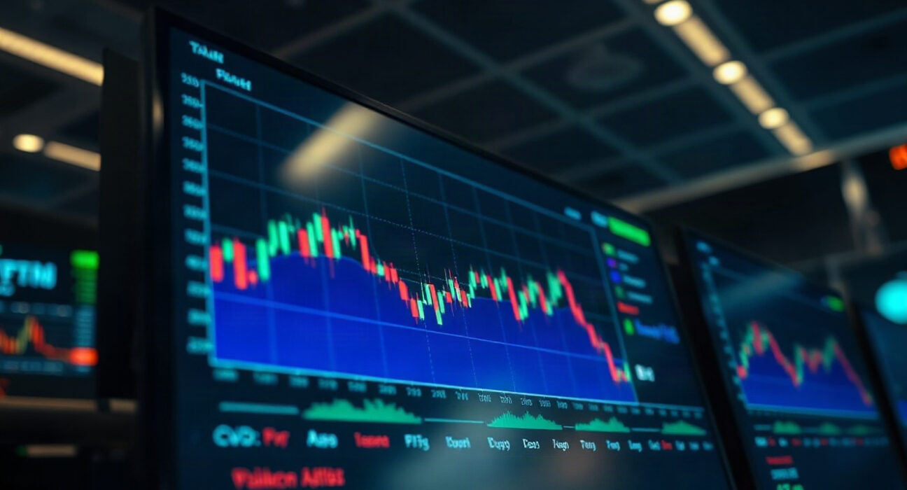 Bitcoin price chart with volume heatmap and cumulative volume delta on a trading terminal