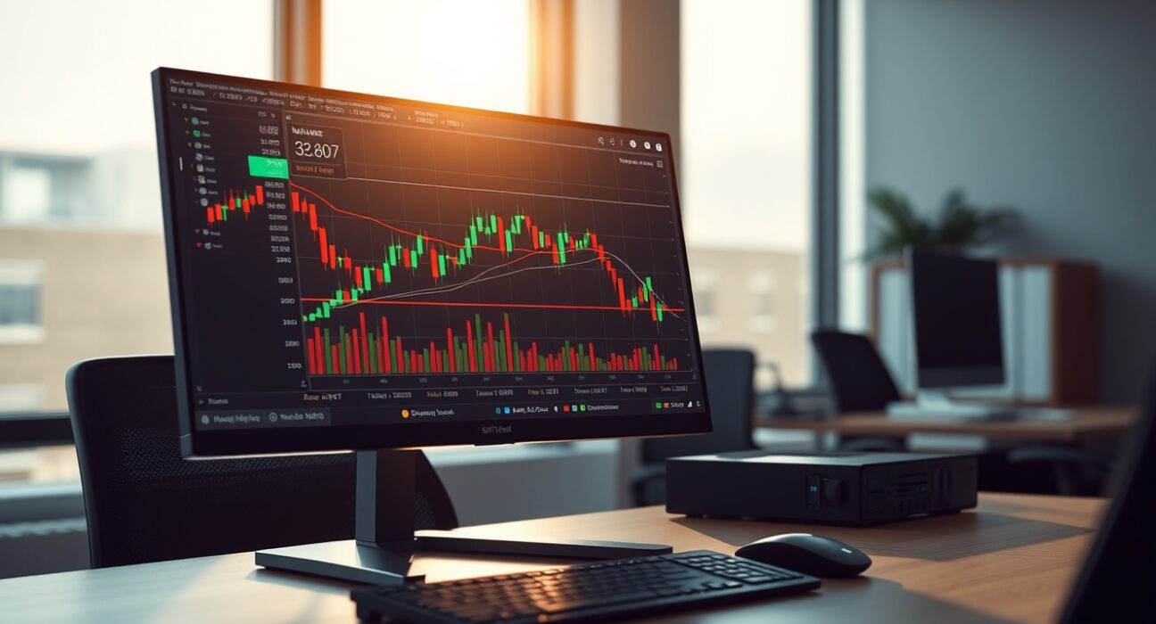 Professional Bitcoin trading analysis showing BTC/USDT market structure on a financial monitor