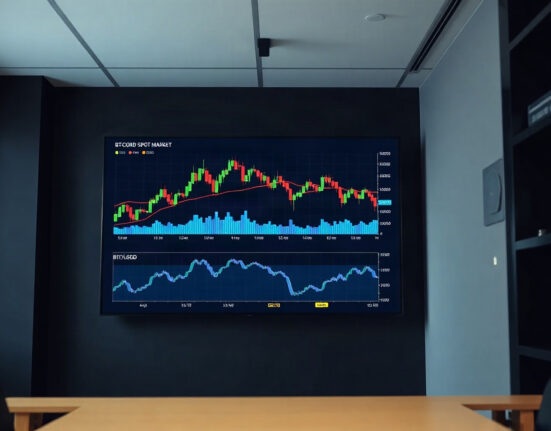 BTC/USDT spot trading chart showing volume heatmap and CVD indicator