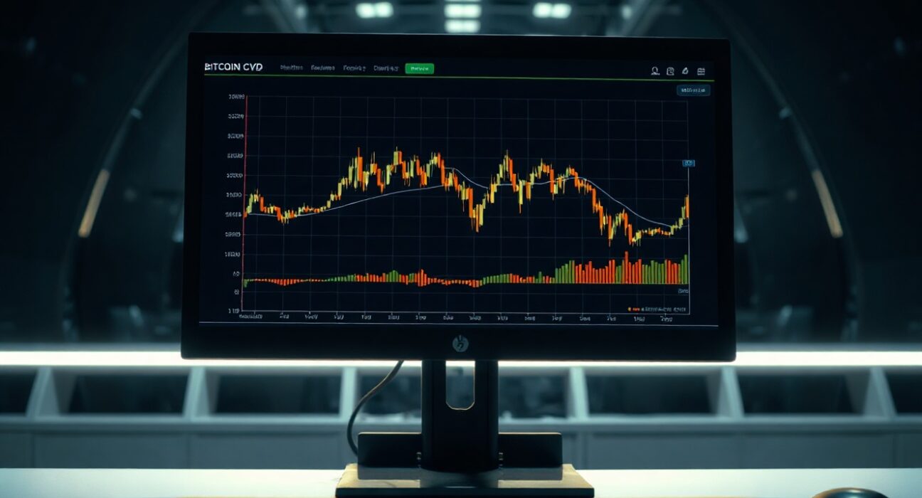 Bitcoin spot CVD chart with volume heatmap on a trading monitor