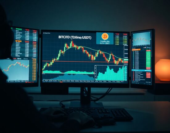 Trading desk monitor showing Bitcoin spot CVD chart and volume heatmap analysis.