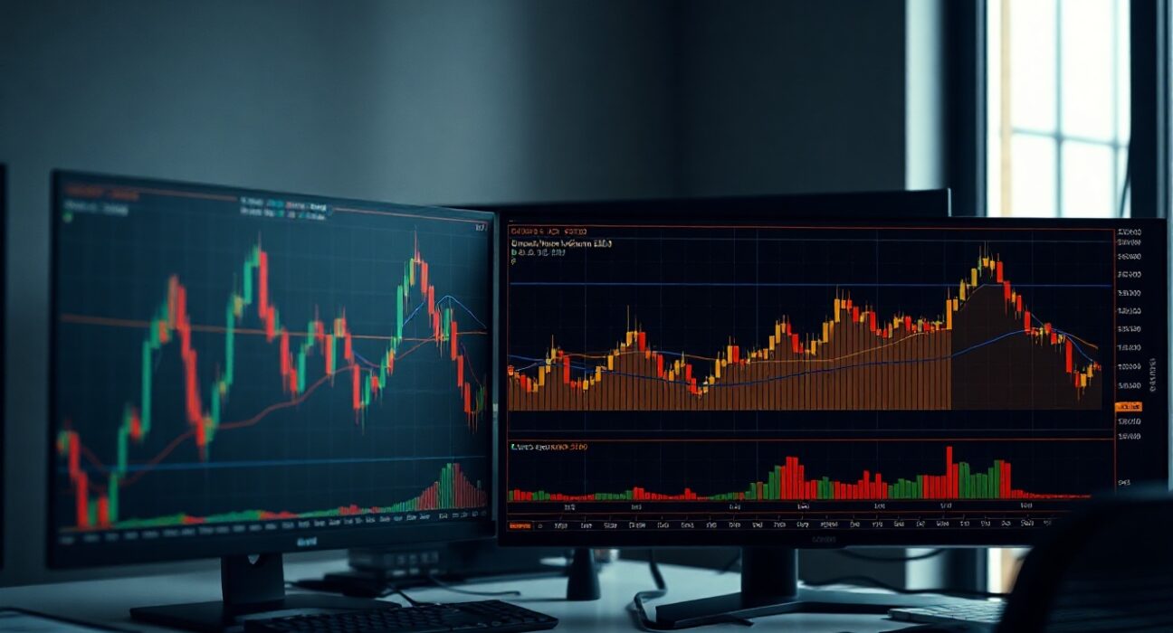 Bitcoin spot CVD chart with volume heatmap on trading monitor