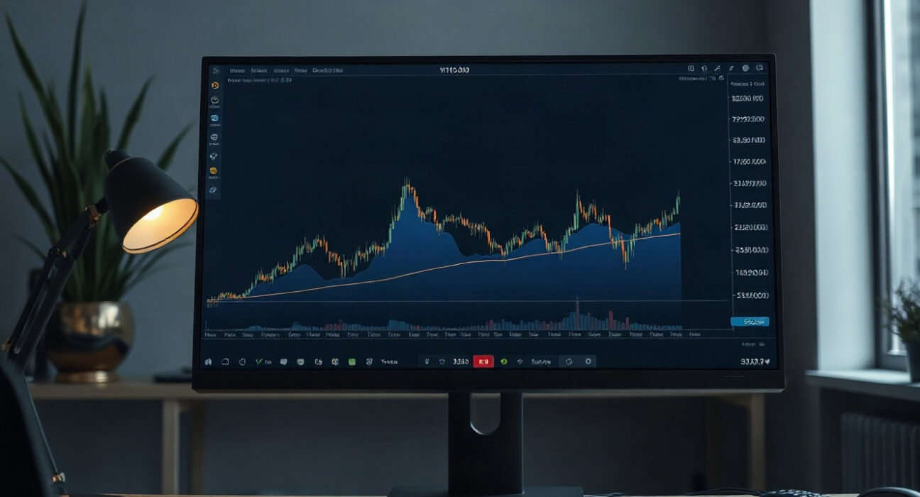 Trading monitor displaying BTC spot CVD chart with volume heatmap and order flow analysis