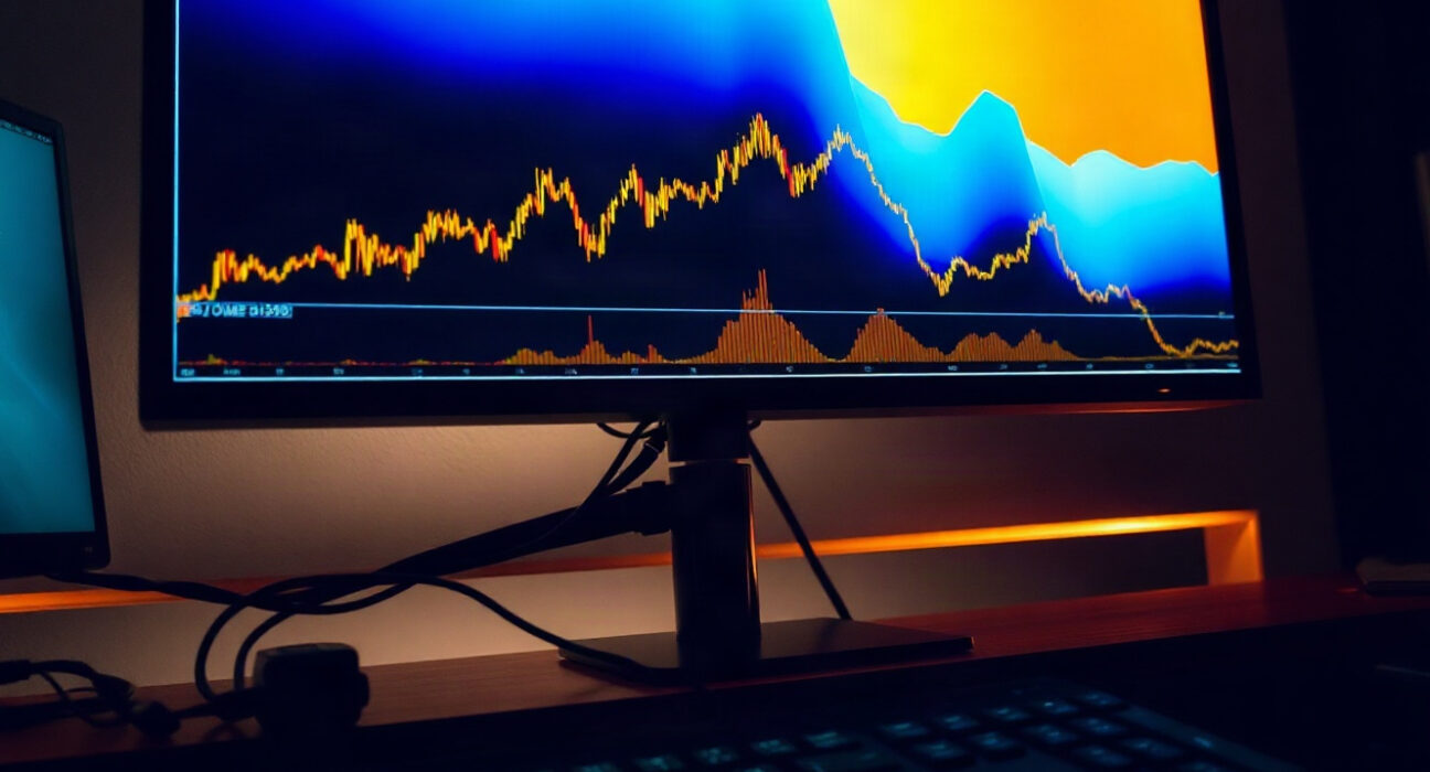 Trading monitor displaying BTC spot CVD and volume heatmap chart.