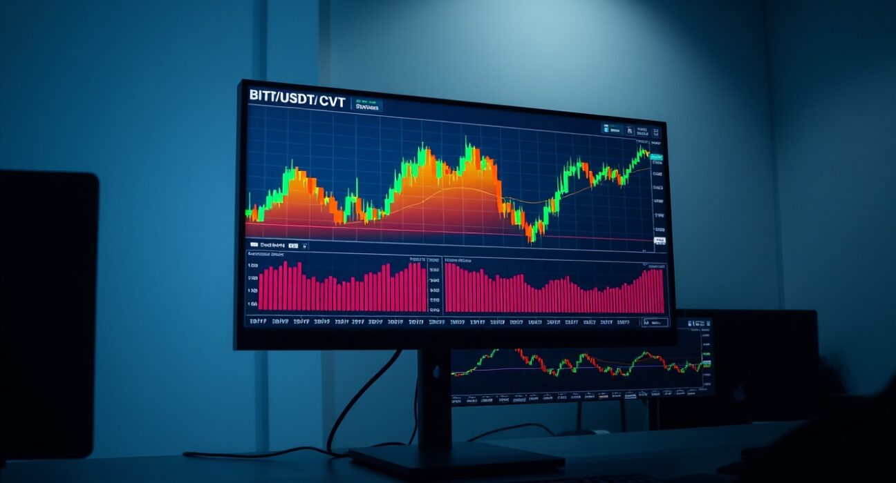 BTC spot CVD chart on a trading monitor showing Volume Heatmap and Cumulative Volume Delta indicators