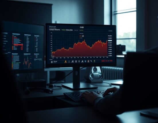 Bitcoin spot CVD chart on a trading monitor with volume heatmap and cumulative volume delta lines