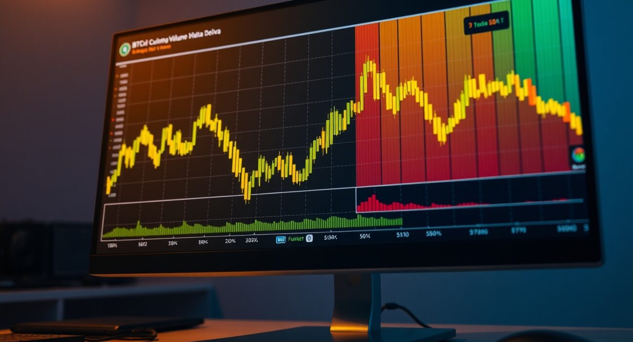 BTC spot CVD chart and volume heatmap on trading terminal screen