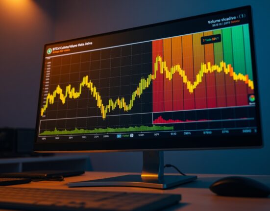 BTC spot CVD chart and volume heatmap on trading terminal screen