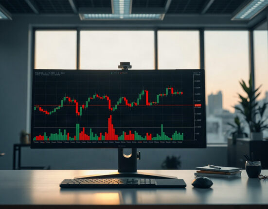 BTC spot CVD chart on a trading terminal monitor, showing volume heatmap and cumulative volume delta lines.