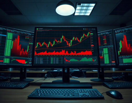 Trading monitor displaying BTC spot CVD chart with volume heatmap and cumulative volume delta