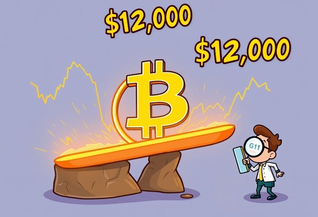 A cartoon illustrating the critical BTC support at $100K, showing the precarious balance if Bitcoin cannot reclaim the $112K mark.