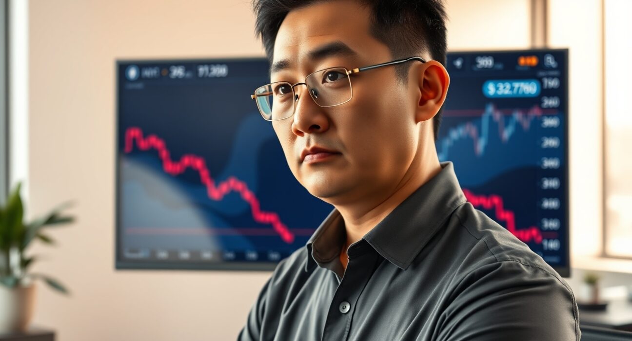 BTC.top founder Jiang Zhuoer analyzing cryptocurrency market charts in a professional setting.