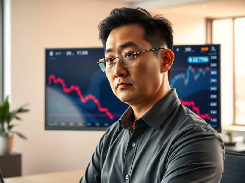 BTC.top founder Jiang Zhuoer analyzing cryptocurrency market charts in a professional setting.