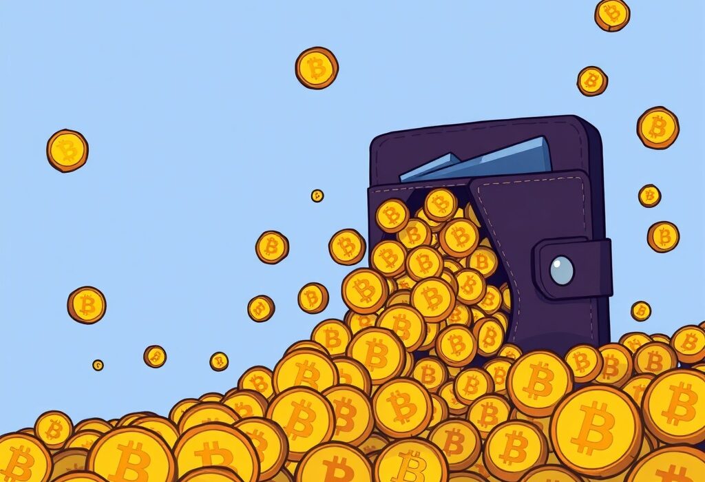 Cartoon illustration of a significant BTC transfer from Kraken to an unknown wallet, highlighting large crypto movement.