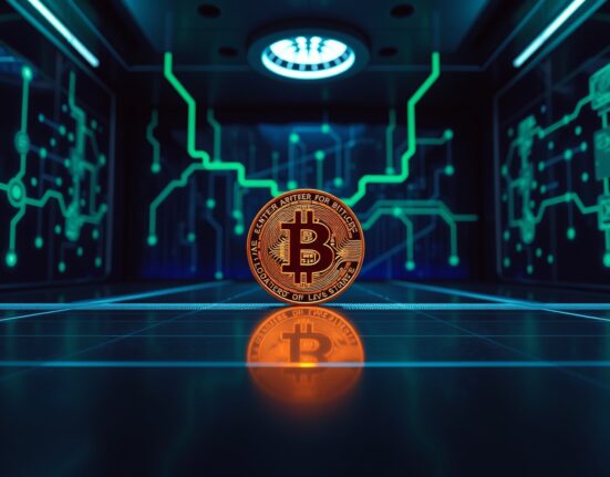 Large Bitcoin coin symbolizing a 2,770 BTC transfer to Kraken exchange, illustrating a significant whale alert event.