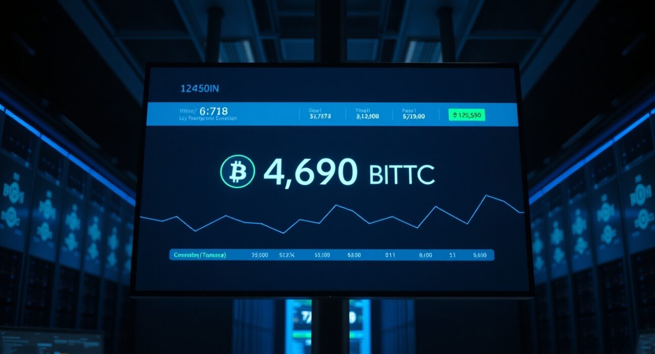 Bitcoin transaction screen showing 4,690 BTC transfer on a cryptocurrency exchange interface