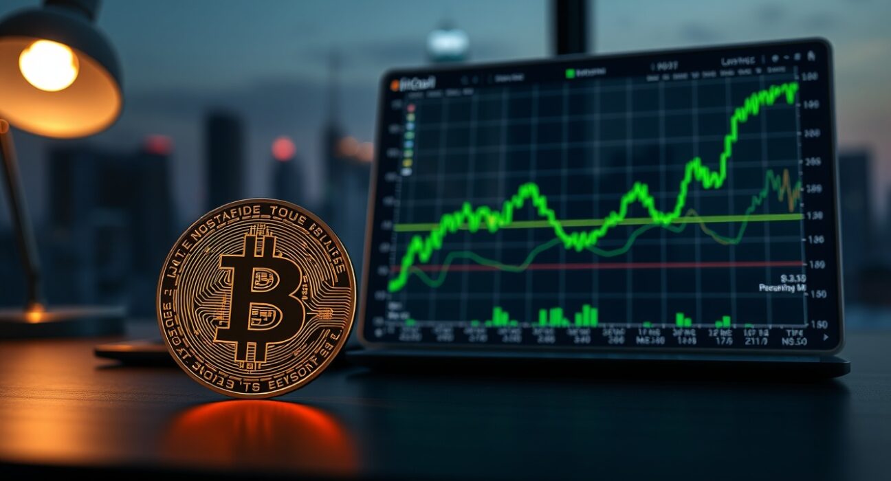 Bitcoin coin and MicroStrategy stock chart illustrating potential BTC trend reversal signal from MSTR/BTC ratio analysis.