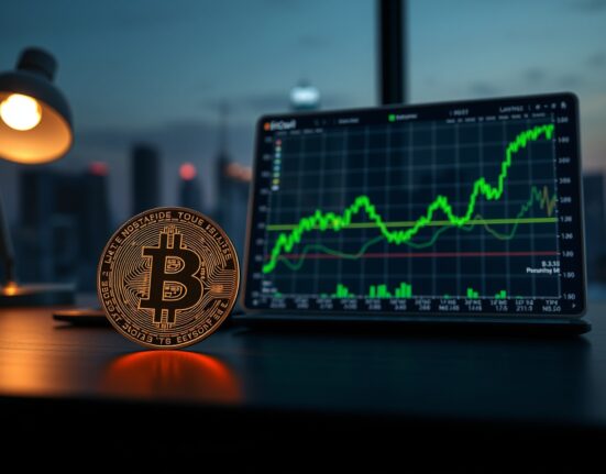 Bitcoin coin and MicroStrategy stock chart illustrating potential BTC trend reversal signal from MSTR/BTC ratio analysis.