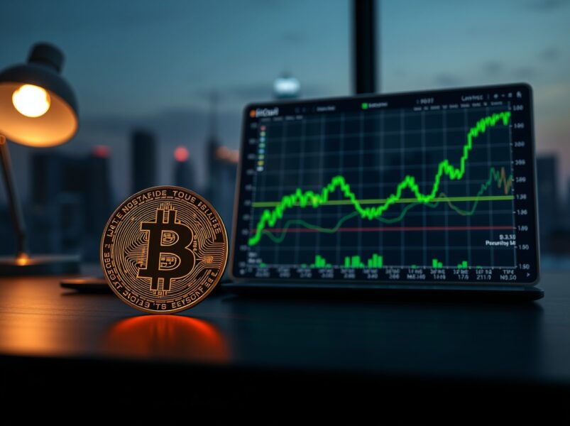 Bitcoin coin and MicroStrategy stock chart illustrating potential BTC trend reversal signal from MSTR/BTC ratio analysis.