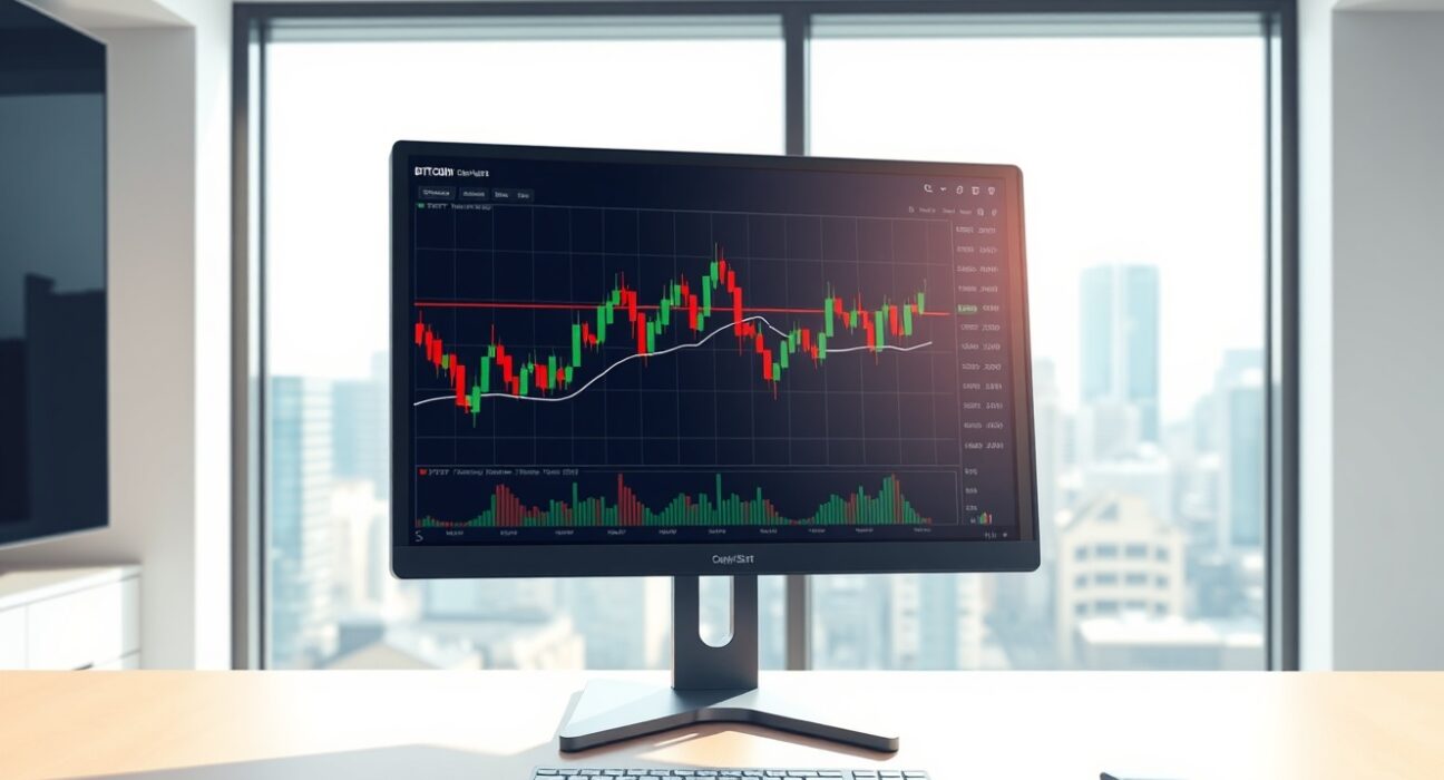 Professional analysis of the BTC/USDT Cumulative Volume Delta chart on a trading desk monitor.
