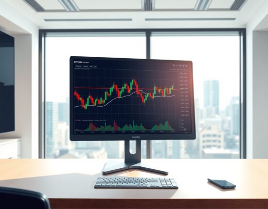 Professional analysis of the BTC/USDT Cumulative Volume Delta chart on a trading desk monitor.