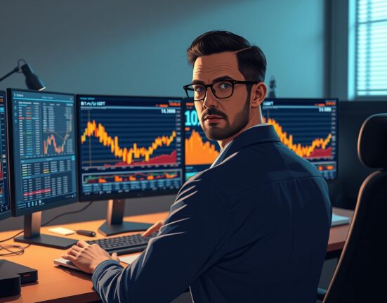 Professional trader analyzing BTC/USDT spot CVD chart and volume heatmap data on trading monitors