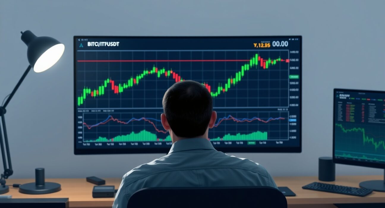 Professional trader analyzing BTC/USDT spot CVD chart and volume heatmap for market insights