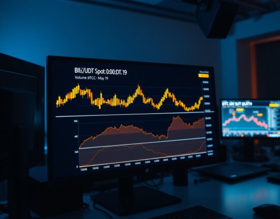 BTC/USDT spot CVD chart showing volume heatmap and cumulative volume delta lines at 0:00 UTC on May 19.