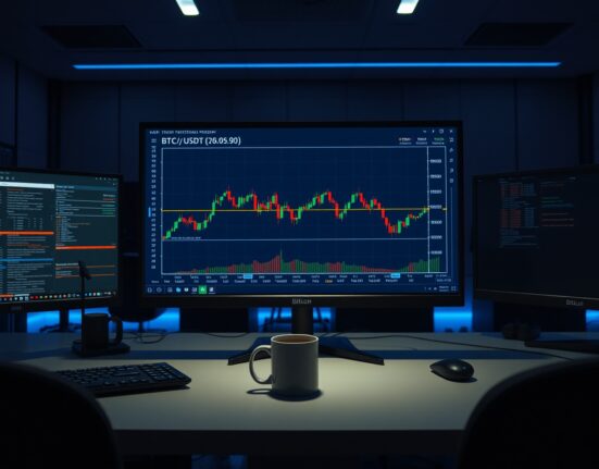 Bitcoin BTC/USDT spot CVD chart with volume heatmap and cumulative volume delta indicators on a trading screen