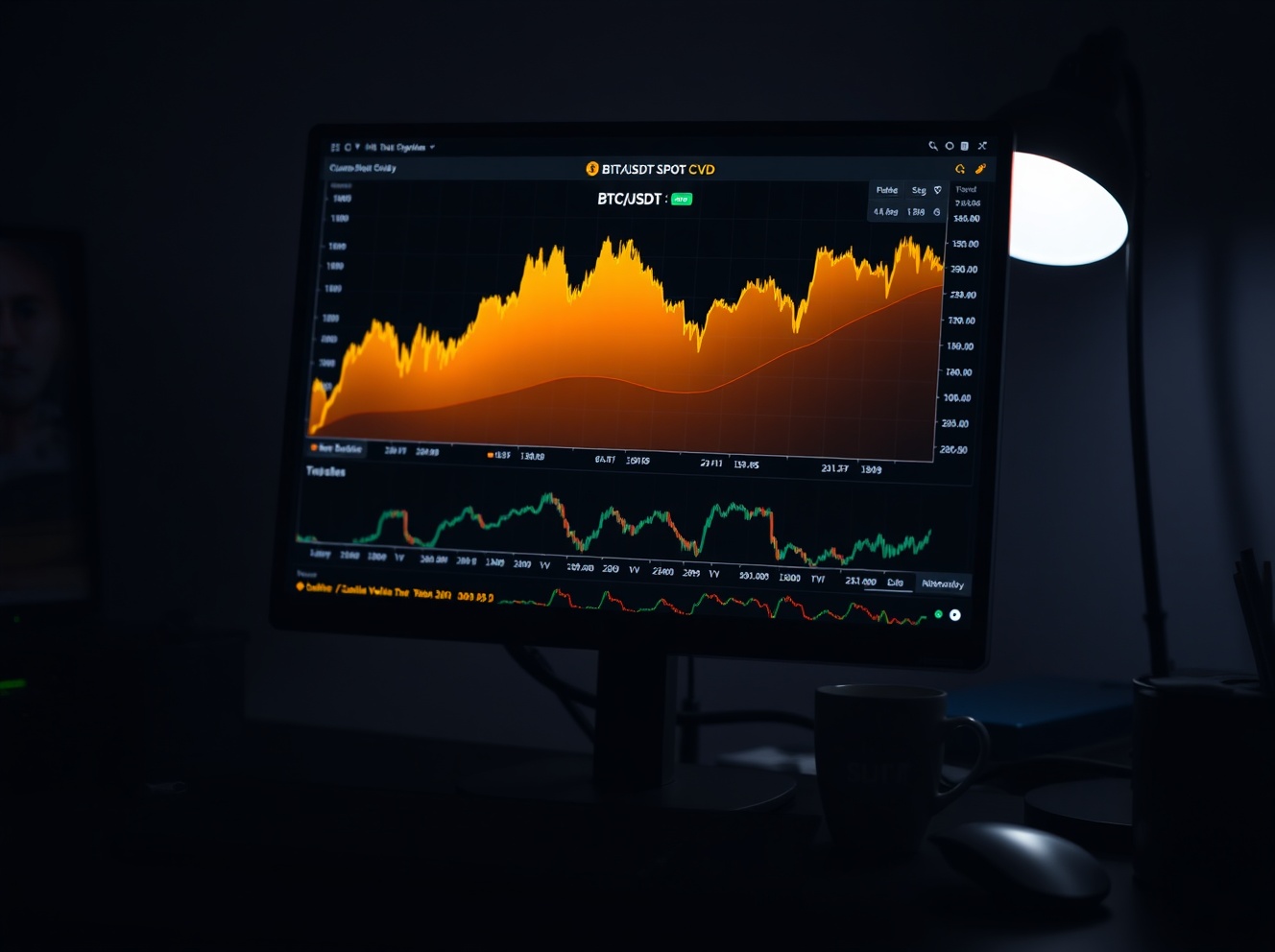 BTC/USDT Spot CVD Chart Analysis: Volume Heatmap and Order Flow Insights at 10:00 a.m. UTC