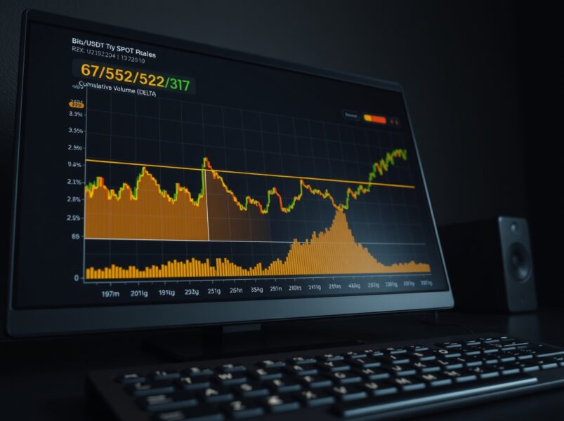 BTC/USDT spot CVD chart with volume heatmap and cumulative volume delta indicators for April 30, 2025.