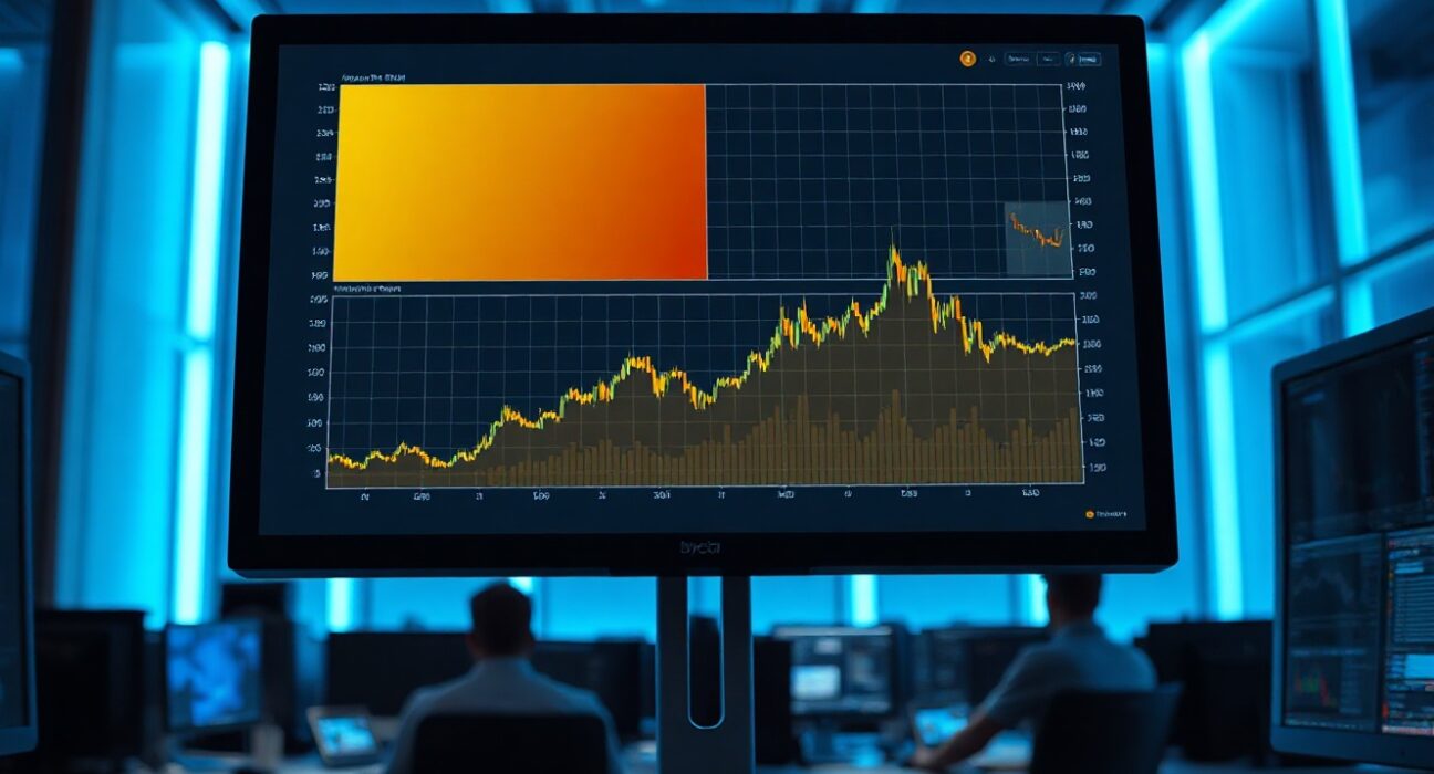 Bitcoin spot CVD chart showing volume heatmap and cumulative volume delta lines on a trading monitor