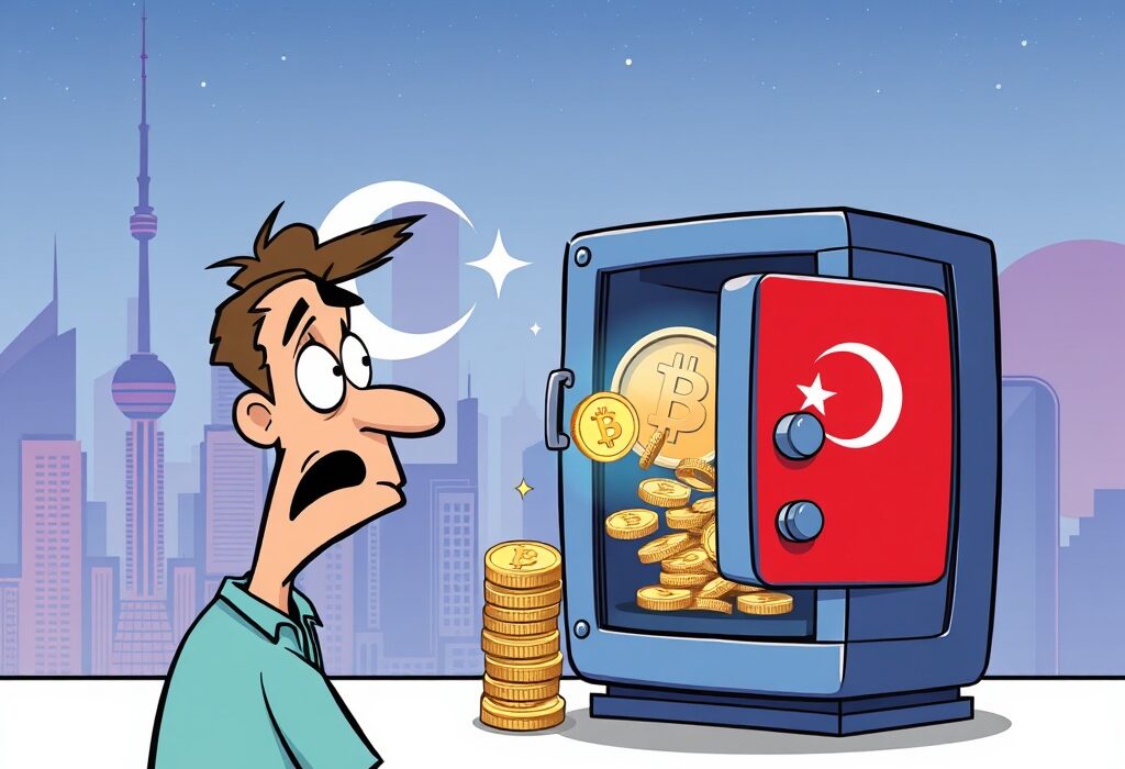 A cartoon image illustrating the BtcTurk suspicious outflows and the resulting concerns over crypto exchange security.