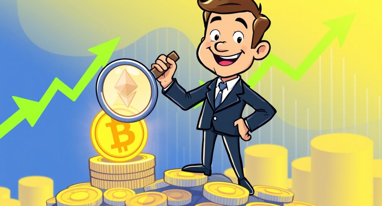 A confident investor analyzes a strategic long position on Bitcoin and Ethereum charts.