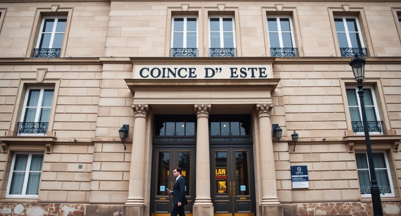 Exterior of the Conseil d'État building in Paris, France, site of a legal challenge to EU crypto tax rules.