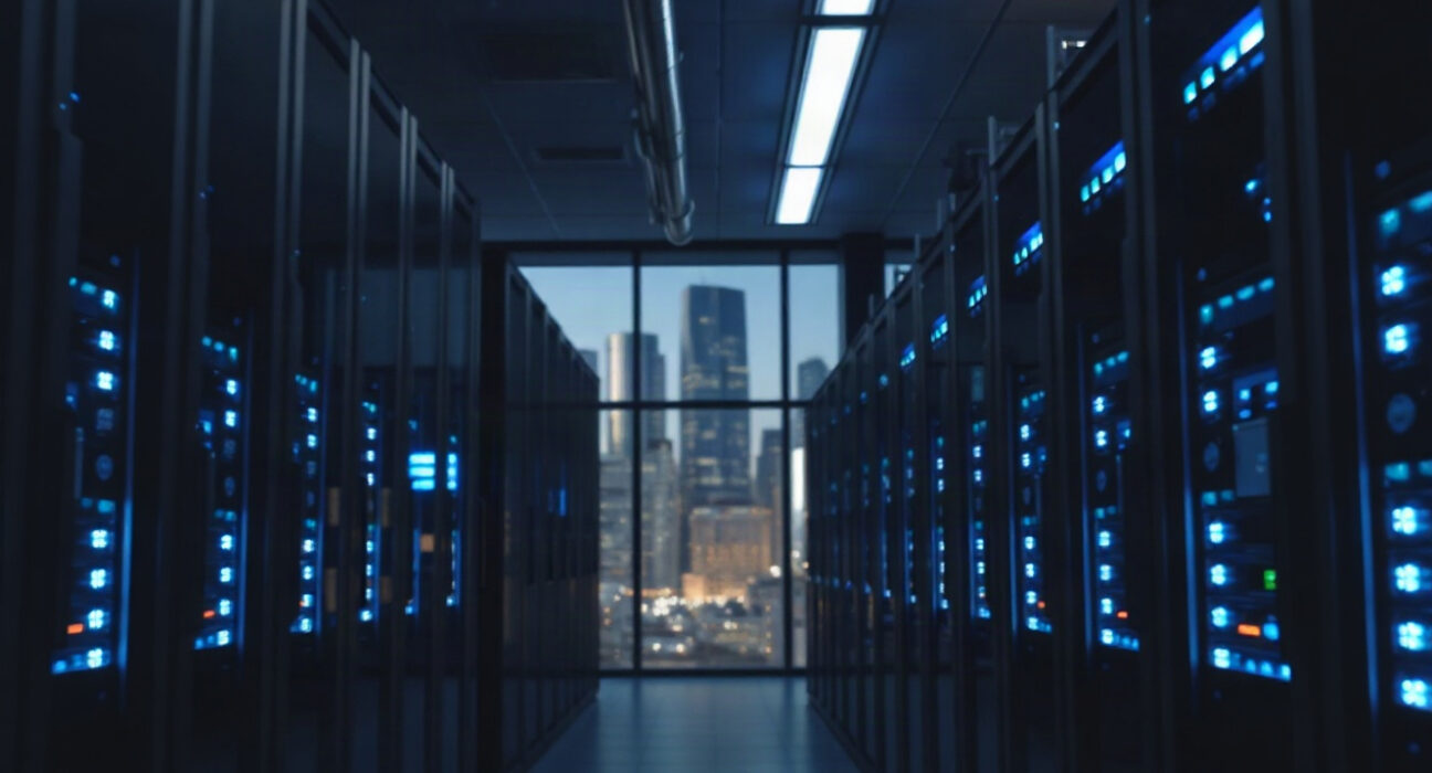 Data center with GPU servers representing AI infrastructure financing backed by Bullish investment.