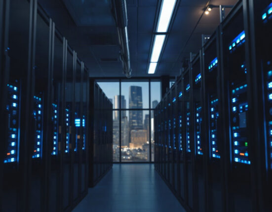 Data center with GPU servers representing AI infrastructure financing backed by Bullish investment.