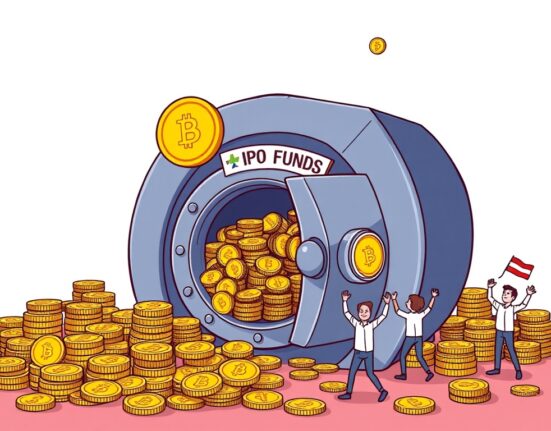 A cartoon illustration depicting the transfer of Bullish IPO stablecoins, symbolizing a significant financial innovation in the digital asset space.