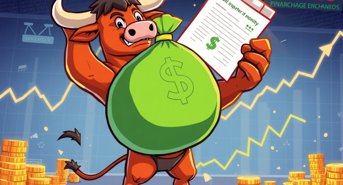 A cartoon bull celebrating significant financial gains, symbolizing Bullish Q2 net income success and a strong profit turnaround.