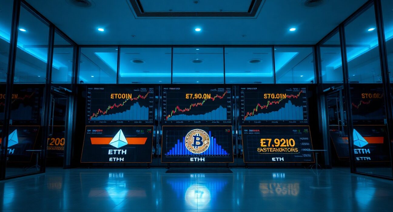 Bullish Q2 revenue growth displayed on trading screens in a modern financial office