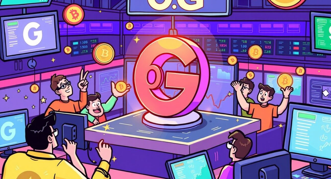 Cartoon illustration of the Bybit exchange platform celebrating the new Bybit 0G listing, symbolizing fresh trading opportunities.
