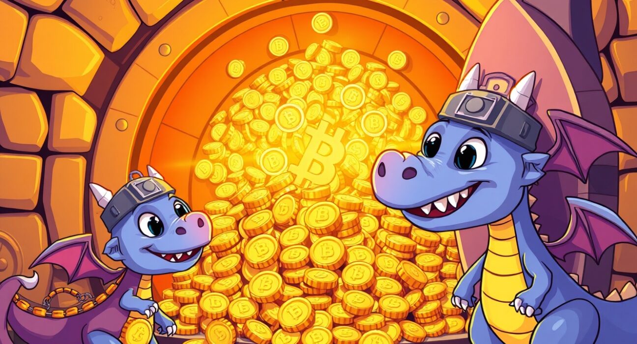 Cartoon illustration of Bybit reserve ratios as an overflowing secure vault protecting user crypto assets