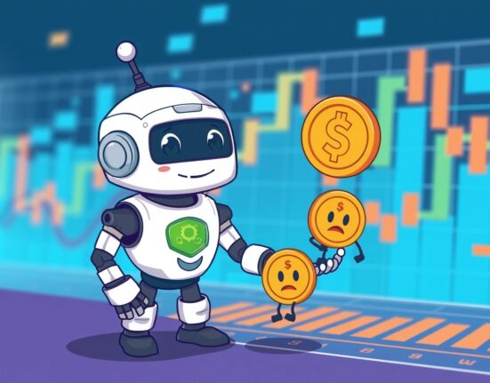 Cartoon illustration of Bybit delisting process showing digital coins being removed from exchange platform