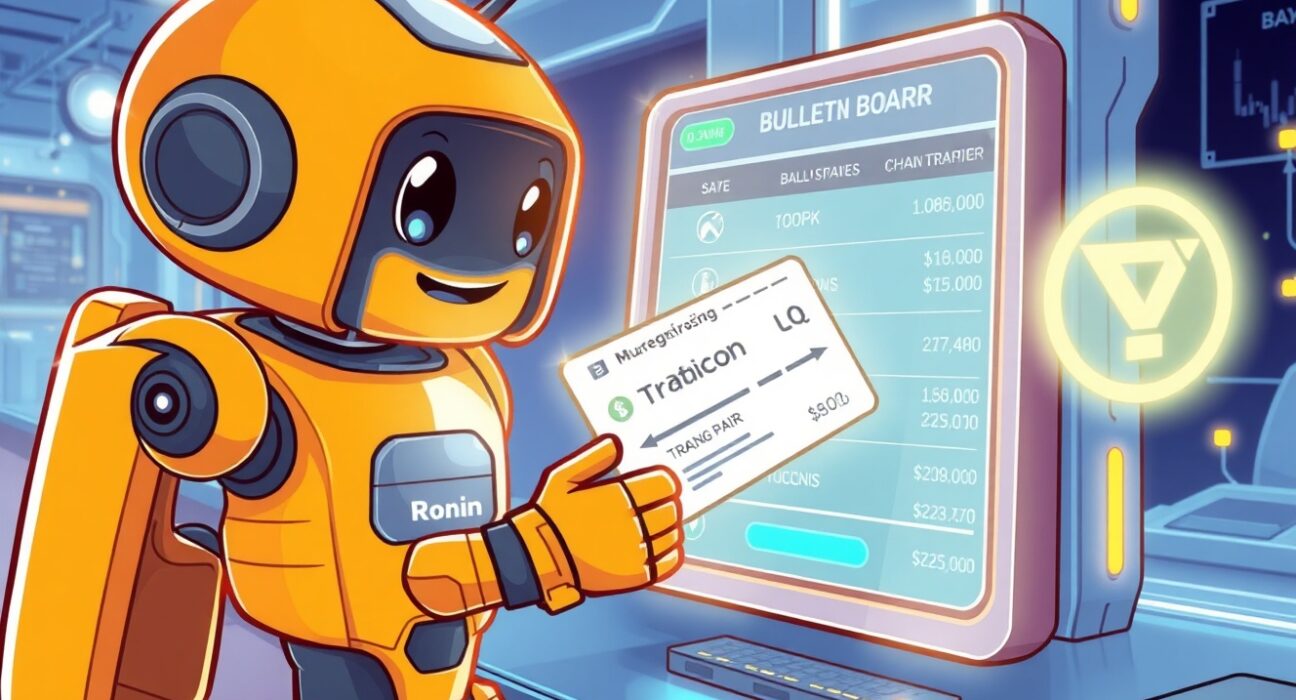 Cartoon illustration of a cryptocurrency exchange delisting the GALA/USDC spot trading pair from its digital platform.