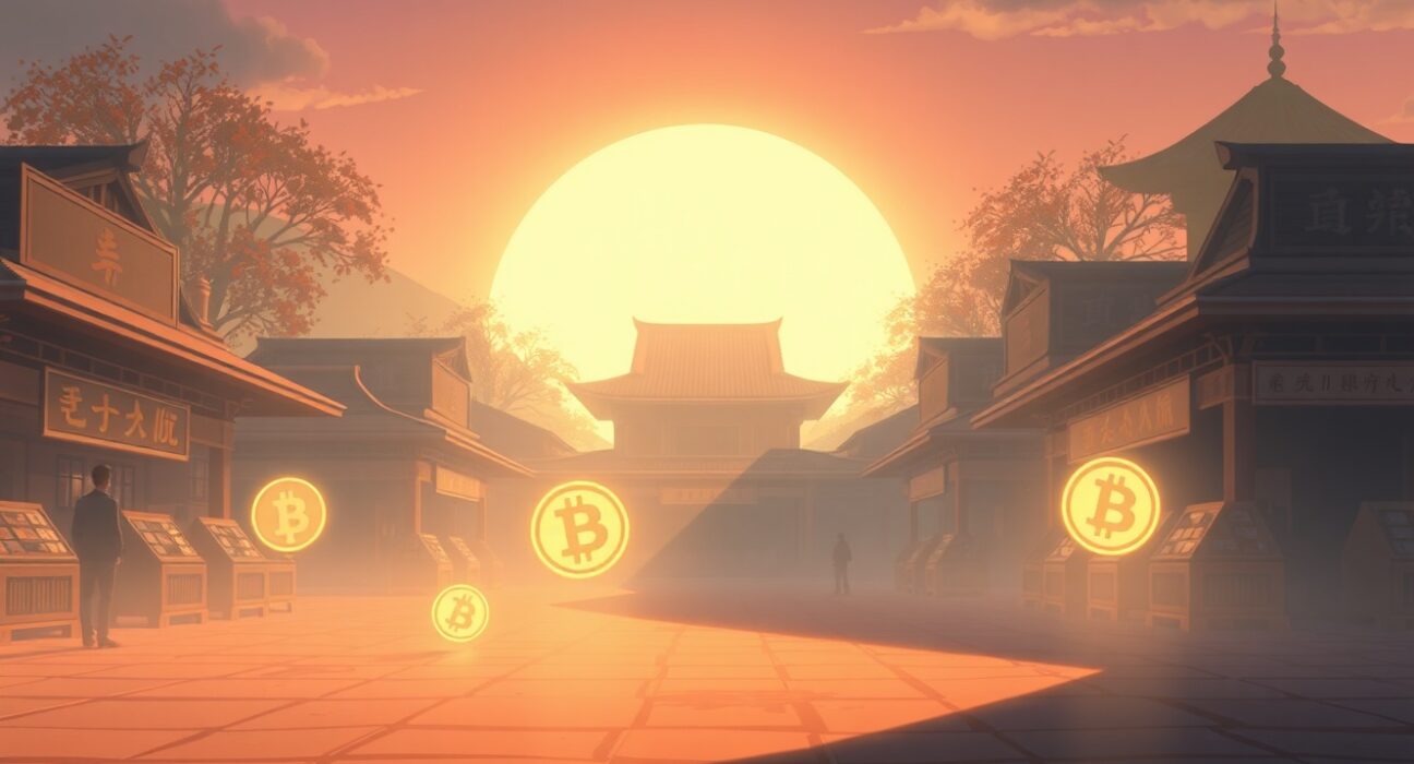 Conceptual Ghibli-style art representing the Bybit delisting of four cryptocurrency tokens from trading.