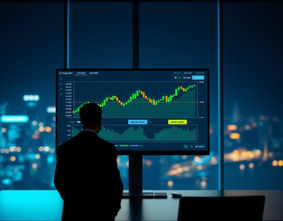 Bybit lists Megaether (MEGA) for spot trading on April 30, showing trading interface with MEGA/USDT pair on a monitor in a professional trading office.