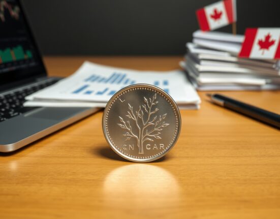 Canadian dollar coin analysis with financial charts showing CAD currency forecast data