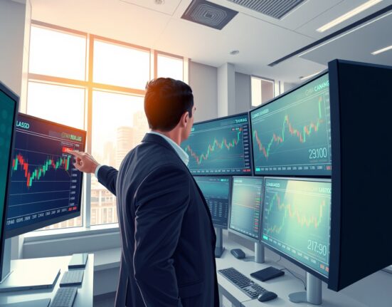 Financial analyst examining Canadian dollar currency charts ahead of Bank of Canada monetary policy decision