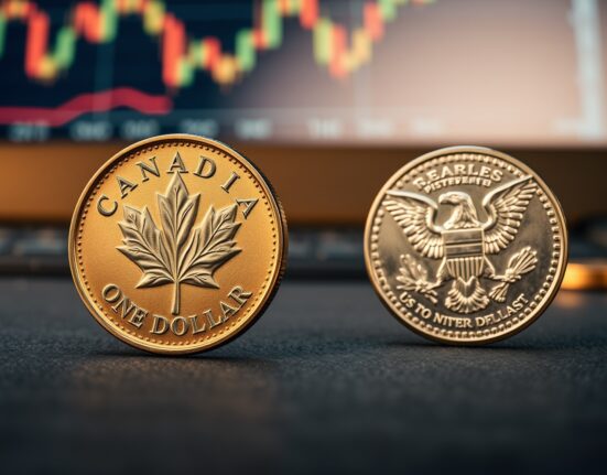 Canadian loonie and US dollar coin comparison for CAD USD forecast analysis.