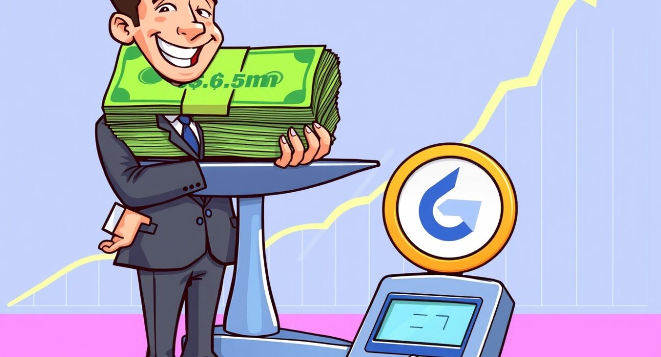 A confident executive symbolizing Caliber's significant investment as Caliber buys LINK, indicating growing institutional interest in Chainlink.